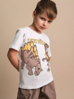 Удобная бежевая футболка с динозаврами для мальчика 4070SS24 Vulpes Familiy