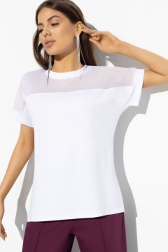 Белая футболка с отделкой из сетки-стрейч Charutti