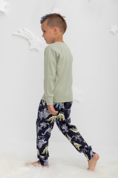 Стильная пижама для мальчика с принтом К 1541/шалфей,динозавры на индиго пижама Crockid(фото2)