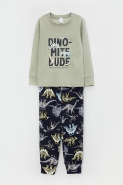 Стильная пижама для мальчика с принтом К 1541/шалфей,динозавры на индиго пижама Crockid(фото3)