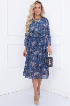 Синее шифоновое платья с цветочным принтом Bellovera(фото2)