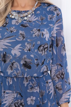 Синее шифоновое платья с цветочным принтом Bellovera(фото3)