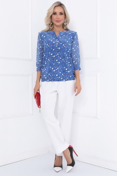 Синяя летняя блуза с цветочным принтом Bellovera(фото2)