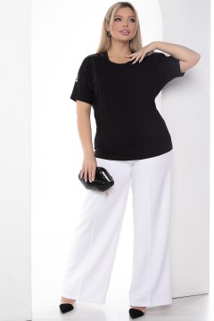 Чёрная блузка со вставками из гипюра и декоративной молнией Lady Taiga(фото2)