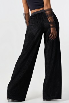 Широкие чёрные бархатные брюки Fly(фото3)