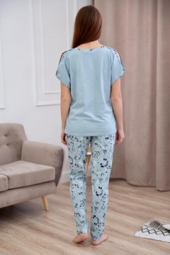 Голубая трикотажная пижама с брюками 7620 Lika Dress(фото4)