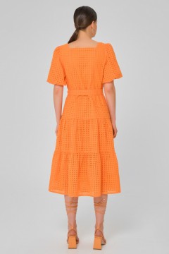 Платье миди оранжевое из шитья с поясом Priz(фото4)