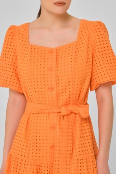Платье миди оранжевое из шитья с поясом Priz(фото3)