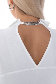 Рубашка белая с V-разрезом по спинке и декоративной цепочкой Lady Taiga(фото3)