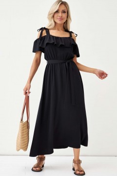 Платье чёрное с открытыми плечами Lona
