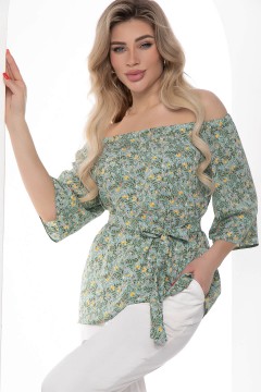 Блузка летняя с открытыми плечами и поясом Lady Taiga