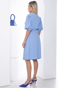 Платье голубое на запах с объёмными рукавами Lady Taiga(фото4)
