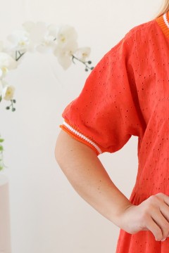 Платье свободное оранжевое из хлопка с вышивкой Wisell(фото3)