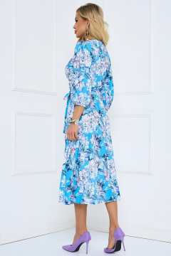 Платье голубое с цветочным принтом на запах Bellovera(фото4)