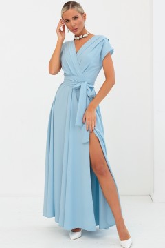 Платье голубое длинное на запах Mari-line