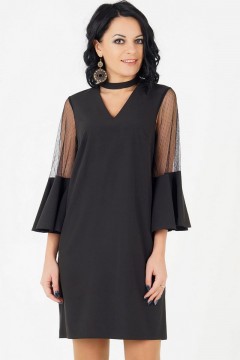 Чёрное платье с прозрачными рукавами Ajour