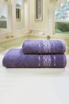Махровое банное полотенце фиолетовое Бамбук зигзаг Bravo