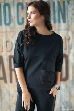 Чёрная блуза с прозрачным карманом Prima Linea
