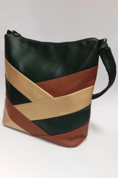 Объёмная сумка комбинированных цветов Lana зелёный-горчица-шоколад Chica rica