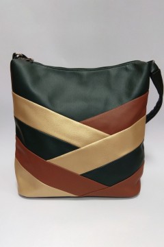 Объёмная сумка комбинированных цветов Lana зелёный-горчица-шоколад Chica rica(фото2)