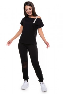 Чёрная футболка с приоткрытым плечом Abelie(фото3)