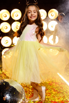 Милое платье для девочки Vulpes жёлтый Familiy(фото2)