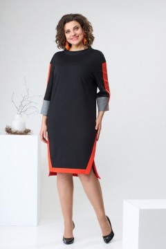 Стильное женское платье 1-2465 ЧЕРНЫЙ/ОРАНЖЕВЫЙ 62 размера Romanovich Style(фото2)