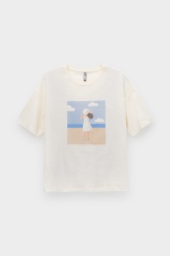 Модная футболка для девочки КБ 302071/античный белый фуфайка Cubby