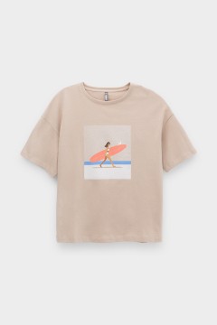 Модная футболка для девочки КБ 302069/темно-бежевый фуфайка Cubby