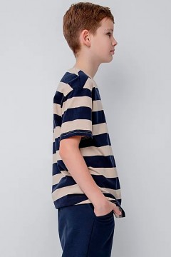 Удобная футболка для мальчика КБ 302046/темно-бежевый, полоска фуфайка Cubby(фото2)