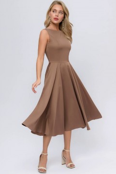 Кофейное платье с раклешённой юбкой 1001 dress