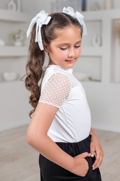 Белая школьная блуза из вискозы для девочки ДЖ-2302-54 Alolika(фото3)