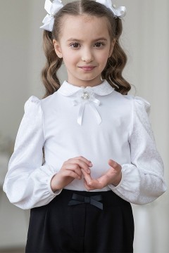 Школьная блуза для девочки с брошью ТБ-2005-54 Alolika