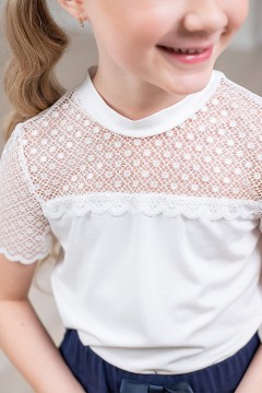 Трикотажная школьная блуза с кружевом для девочки ДЖ-2302-50 Alolika(фото3)