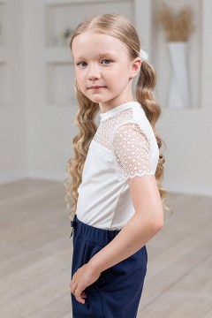 Трикотажная школьная блуза с кружевом для девочки ДЖ-2302-50 Alolika(фото2)