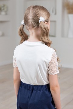 Трикотажная школьная блуза с кружевом для девочки ДЖ-2302-50 Alolika(фото4)