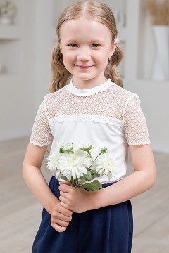 Трикотажная школьная блуза с кружевом для девочки ДЖ-2302-50 Alolika