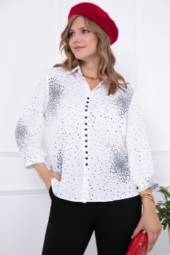 Классическая белая блузка в горошек Bellovera