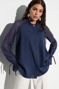 Синяя блуза с рукавами из кружева Charutti