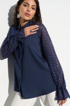 Синяя блуза с рукавами из кружева Charutti(фото2)