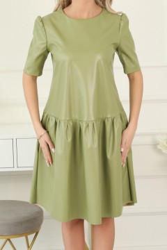 Зелёное платье из экокожи Wisell(фото4)
