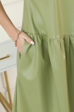 Зелёное платье из экокожи Wisell(фото5)