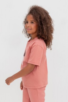 Розовая футболка с принтом для девочки КР 302241/кирпичная пыль к427 фуфайка Crockid(фото2)