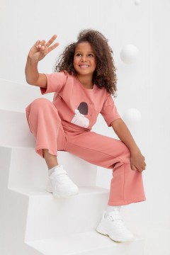 Розовая футболка с принтом для девочки КР 302241/кирпичная пыль к427 фуфайка Crockid(фото3)