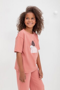 Розовая футболка с принтом для девочки КР 302241/кирпичная пыль к427 фуфайка Crockid