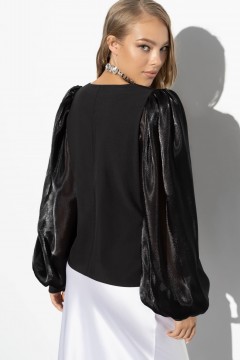 Чёрная блузка с объёмными рукавами Charutti(фото4)
