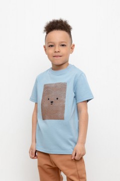 Голубая футболка с принтом для мальчика КР 302257/пыльно-синий к432 фуфайка Crockid(фото2)