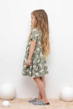 Зелёное платье принтом для девочки КР 5794/оливковый хаки,нежные зайчики к437 платье Crockid(фото2)