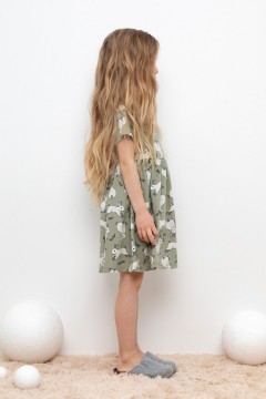 Зелёное платье принтом для девочки КР 5794/оливковый хаки,нежные зайчики к437 платье Crockid(фото3)