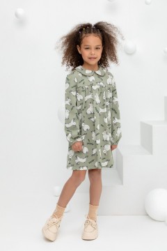 Зелёное платье принтом для девочки КР 5834/оливковый хаки,нежные зайчики к437 платье Crockid(фото2)